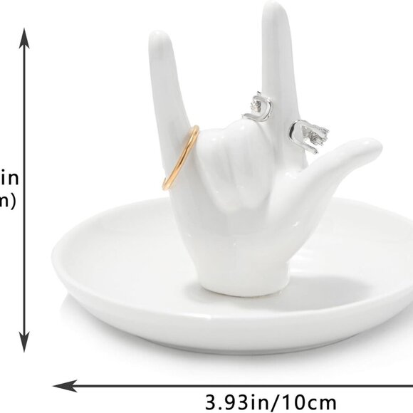 I LOVE YOU Hand Ring Holder - Ceramic Jewelry Holder Dish Trinket Tray for Rings - Picture 3 of 7